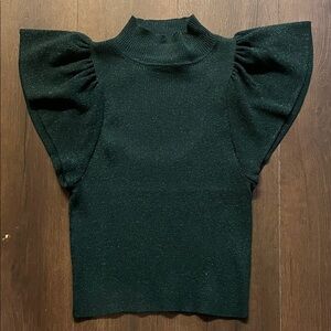 Anthropologie Dark Green Puff Sleeve Blouse